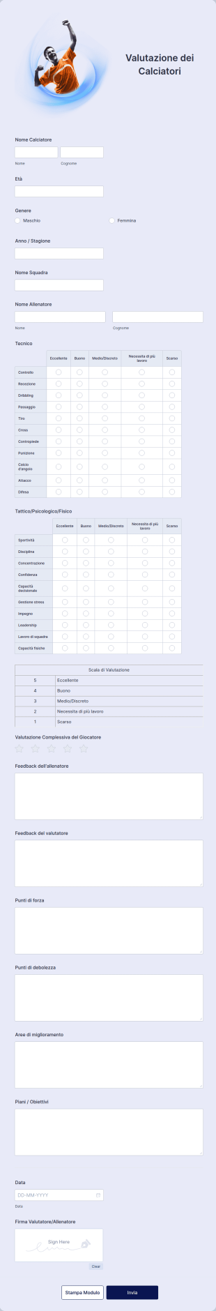 Modulo Di Valutazione Dei Calciatori