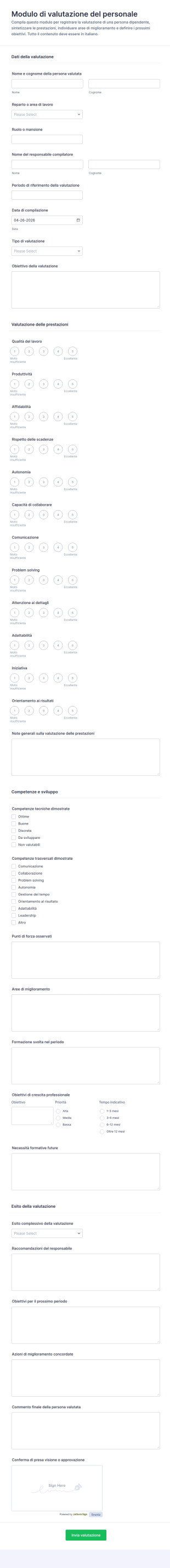 Modulo Di Valutazione Dei Dipendenti