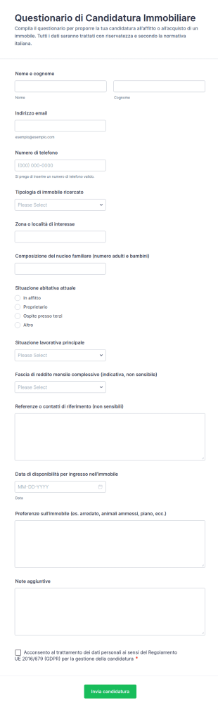 Modulo Di Valutazione Del Candidato Immobiliare