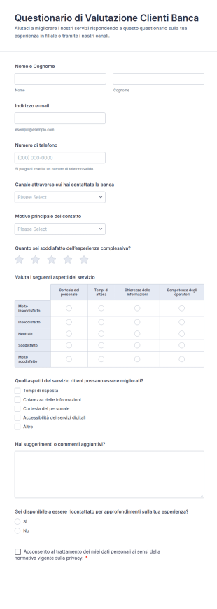Modulo Di Valutazione Del Cliente Bancario