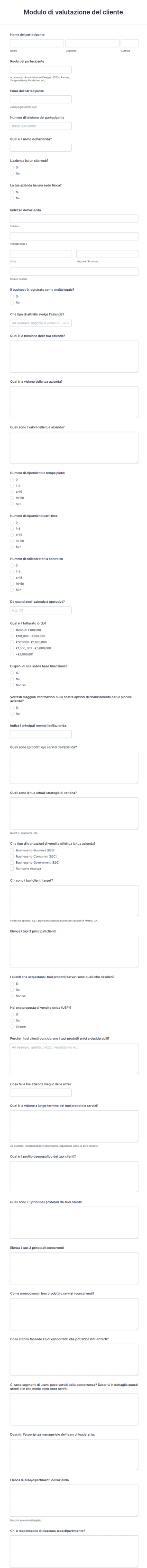 Modulo Di Valutazione Del Cliente