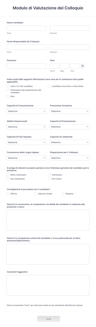 Modulo Di Valutazione Del Colloquio Form Template