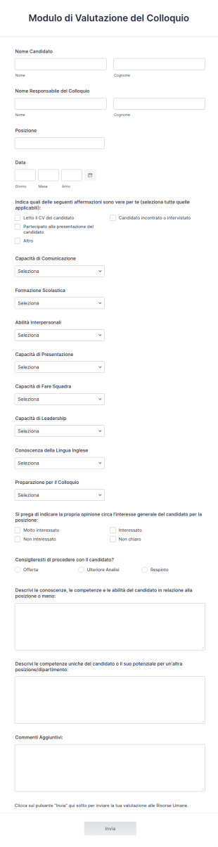 Modulo Di Valutazione Del Colloquio