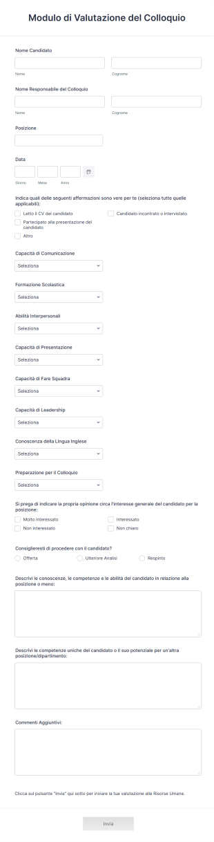 Modulo Di Valutazione Del Colloquio