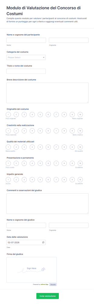 Modulo Di Valutazione Del Concorso Di Costumi