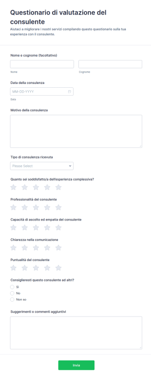 Modulo Di Valutazione Del Consulente