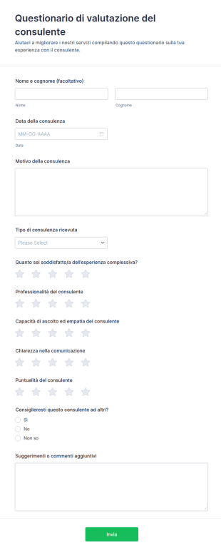 Modulo Di Valutazione Del Consulente