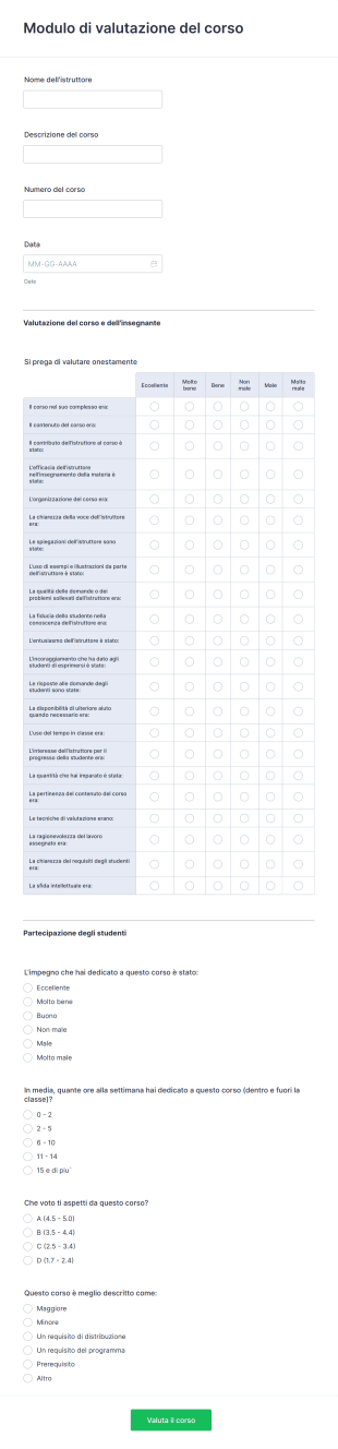 Modulo Di Valutazione Del Corso Form Template