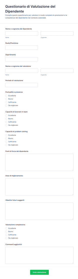 Modulo Di Valutazione Del Dipendente