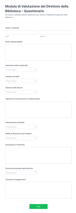 Modulo Di Valutazione Del Direttore Della Biblioteca – Questionario