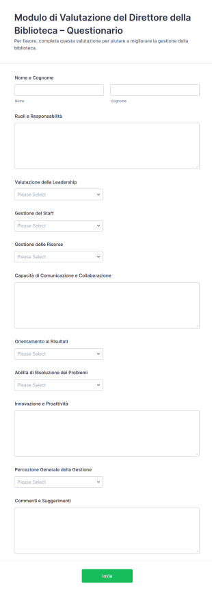 Modulo Di Valutazione Del Direttore Della Biblioteca – Questionario
