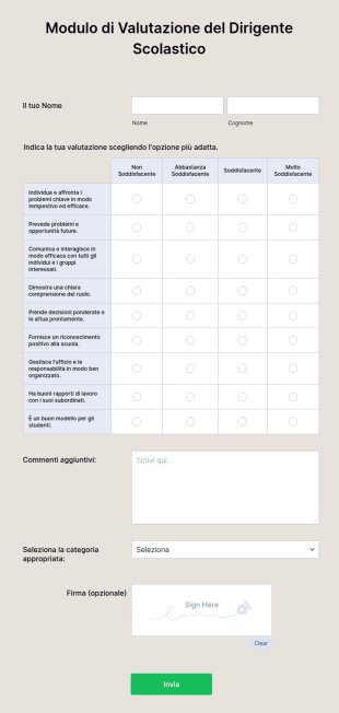 Modulo Di Valutazione Del Dirigente Scolastico