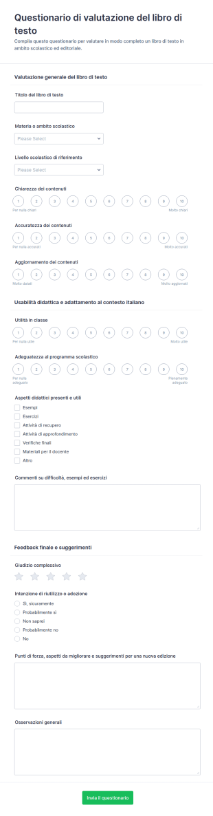 Modulo Di Valutazione Del Libro Di Testo