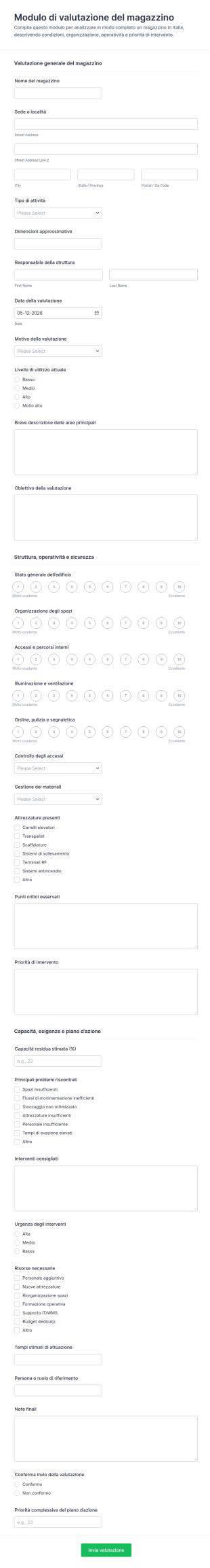 Modulo Di Valutazione Del Magazzino