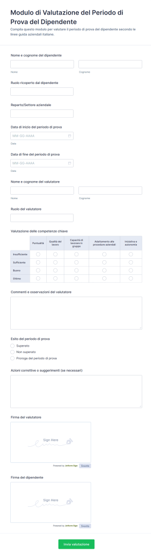 Modulo Di Valutazione Del Periodo Di Prova Del Dipendente