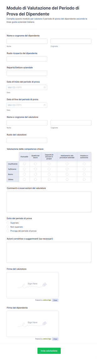 Modulo Di Valutazione Del Periodo Di Prova Del Dipendente