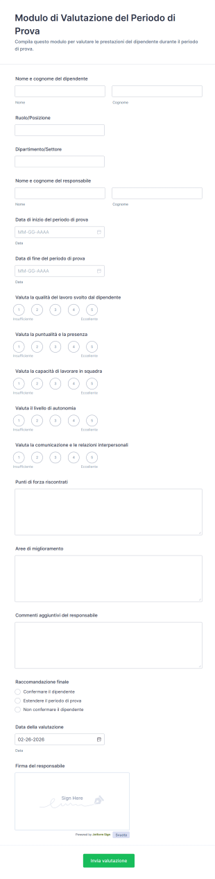 Modulo Di Valutazione Del Periodo Di Prova