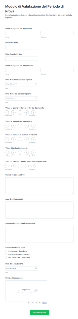 Modulo Di Valutazione Del Periodo Di Prova