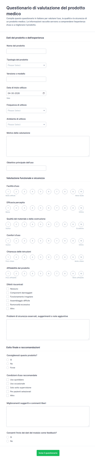 Modulo Di Valutazione Del Prodotto Medico