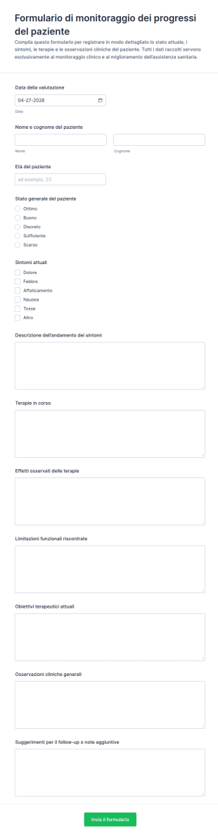 Modulo Di Valutazione Del Progresso Del Paziente