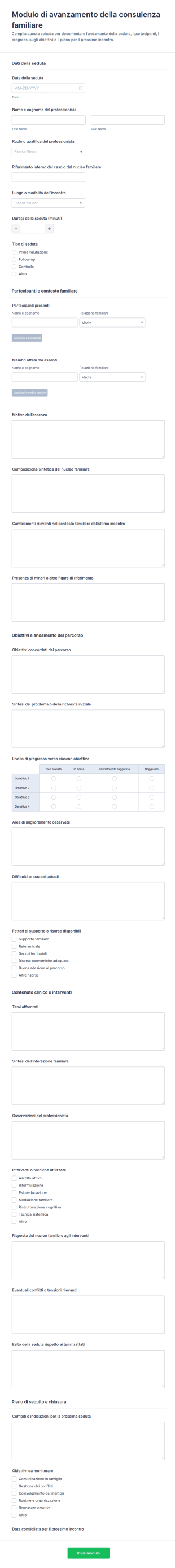 Modulo Di Valutazione Del Progresso Familiare