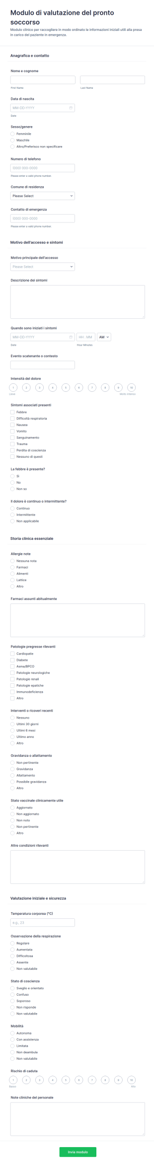 Modulo Di Valutazione Del Reparto Di Emergenza