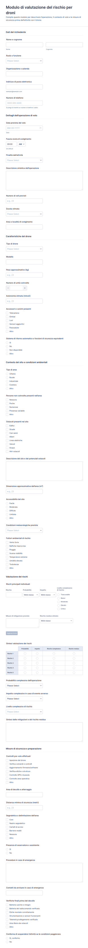 Modulo Di Valutazione Del Rischio Dei Droni