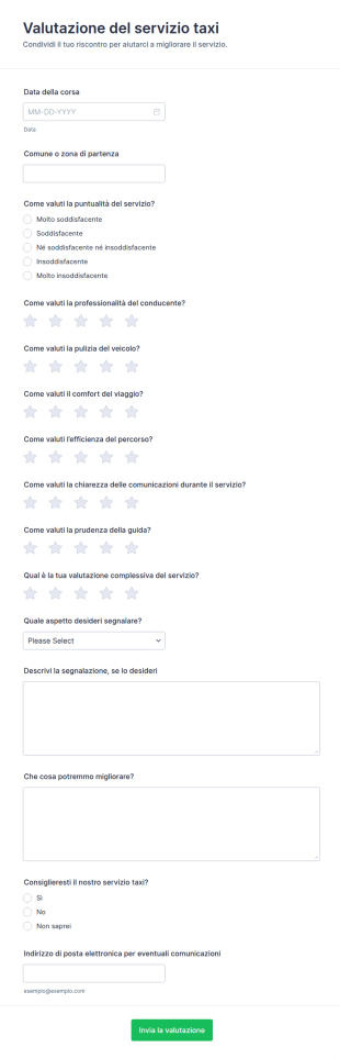Modulo Di Valutazione Del Servizio Taxi