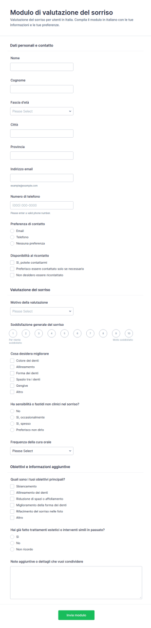 Modulo Di Valutazione Del Sorriso