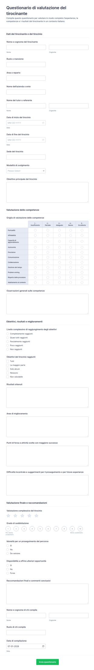 Modulo Di Valutazione Del Tirocinante