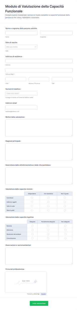 Modulo Di Valutazione Della Capacità Funzionale