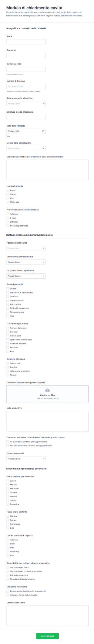 Modulo Di Valutazione Della Cavità