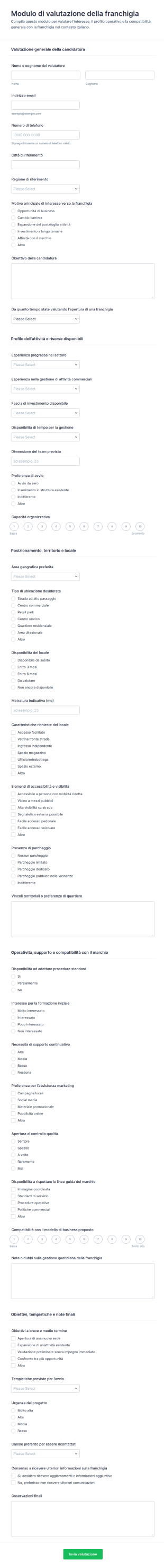 Modulo Di Valutazione Della Franchigia 🌍
