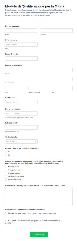 Modulo Di Valutazione Della Giuria