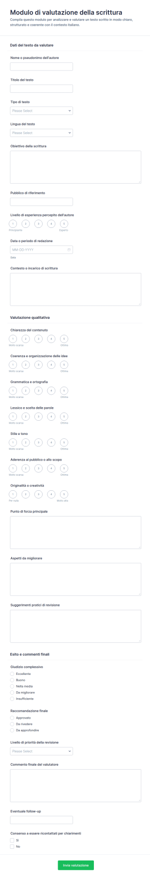 Modulo Di Valutazione Della Scrittura
