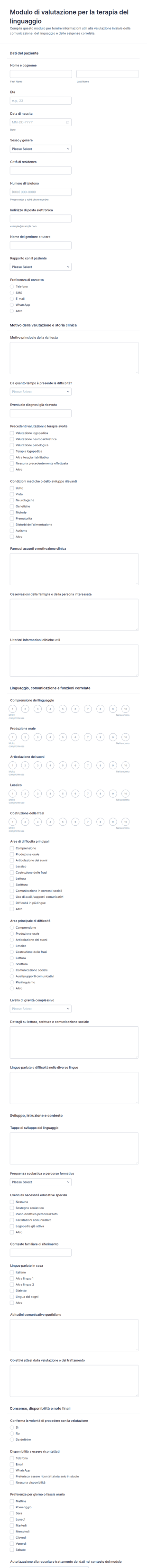 Modulo Di Valutazione Della Terapia Del Linguaggio