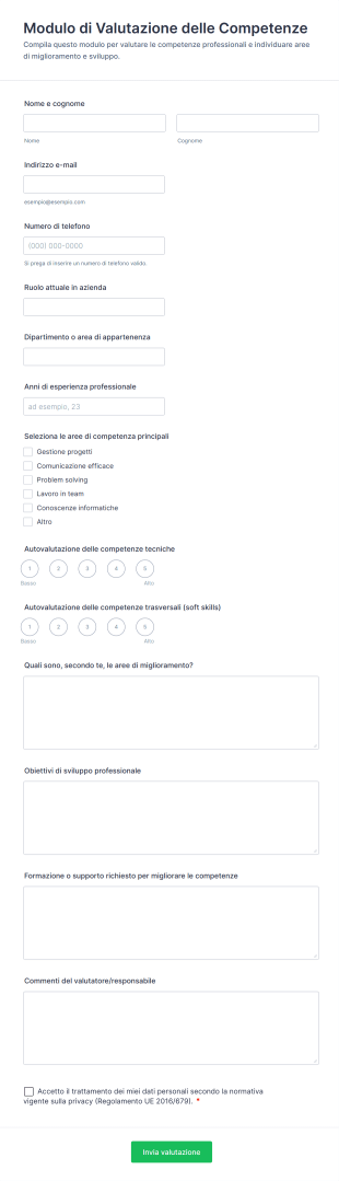 Modulo Di Valutazione Delle Competenze