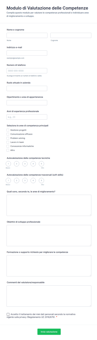 Modulo Di Valutazione Delle Competenze
