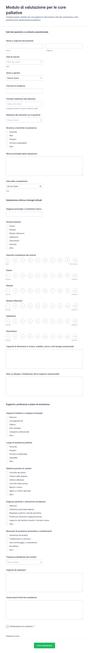 Modulo Di Valutazione Delle Cure Palliative