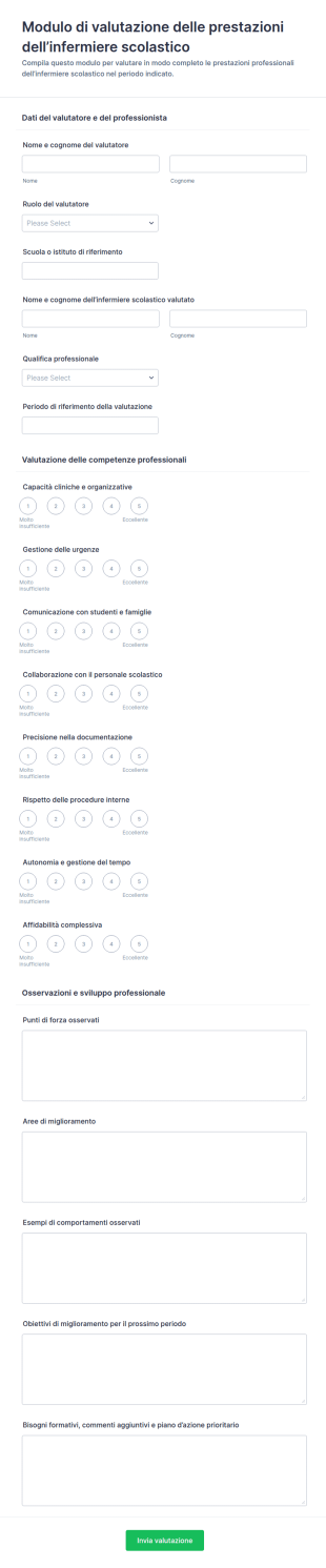 Modulo Di Valutazione Delle Prestazioni Dell'Infermiere Scolastico