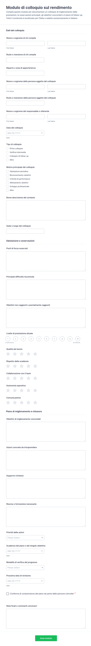Modulo Di Valutazione Delle Prestazioni