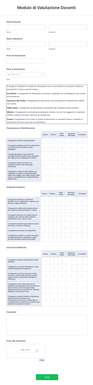 Modulo Di Valutazione Docenti
