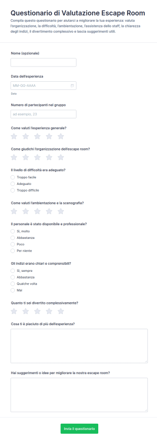 Modulo Di Valutazione Escape Room