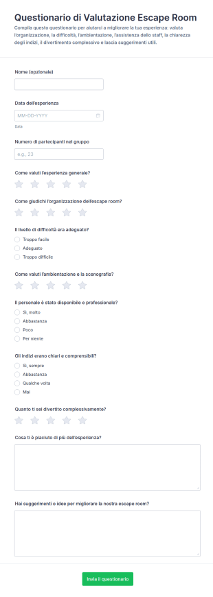 Modulo Di Valutazione Escape Room