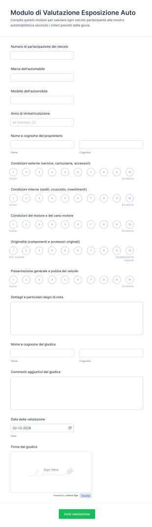 Modulo Di Valutazione Esposizione Auto