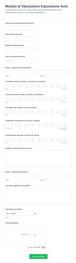 Modulo Di Valutazione Esposizione Auto