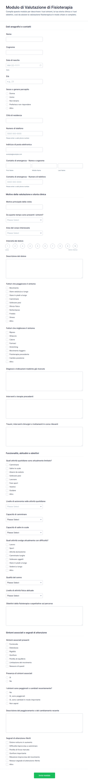 Modulo Di Valutazione Fisioterapica