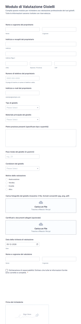 Modulo Di Valutazione Gioielli