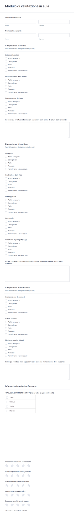 Modulo Di Valutazione In Aula Form Template