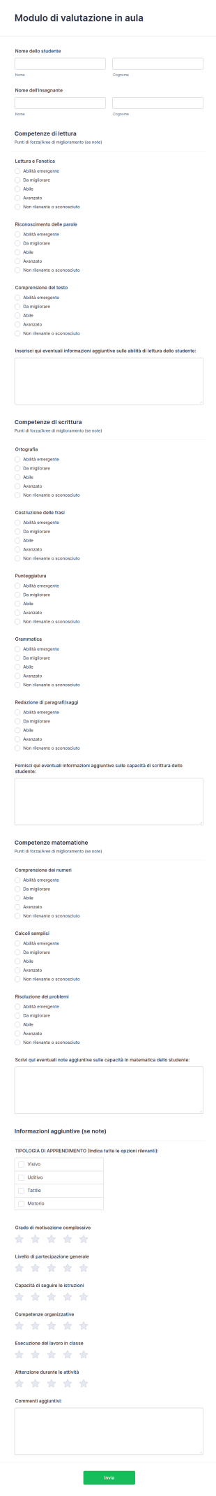 Modulo Di Valutazione In Aula